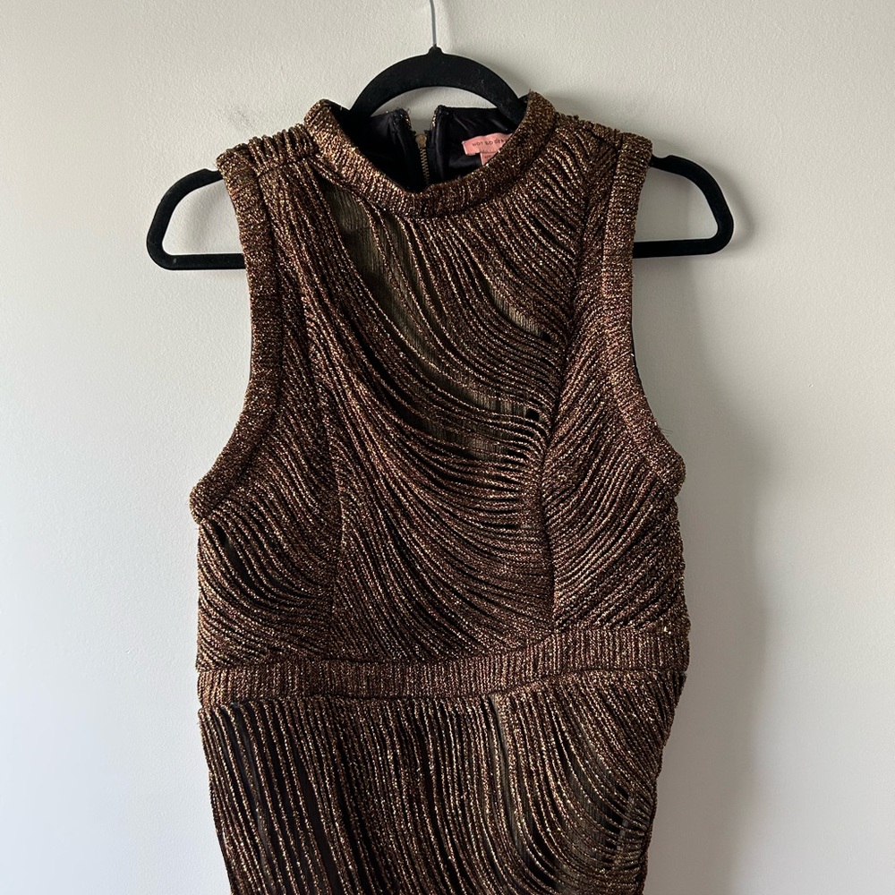 Not So Serious by Pallavi Mohan fringed copper colored halter dress - Picture 3 of 9